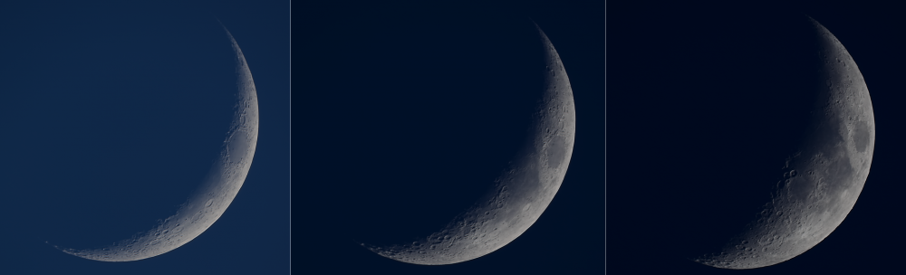 The Moon in early May: Ф = 13%, 20%, and 28%. - Astrophotography