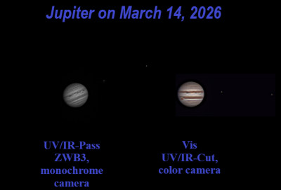 Jupiter in various filters. March 14, 2026. - Astrophotography