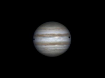 Shadows of Io and Callisto on Jupiter (26 feb 2015, 22:38)