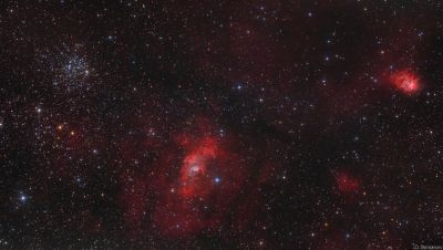 Рассеянное скопление М52, туманность NGC 7635 "Пузырь" и туманность NGC7538 "Северная Лагуна"