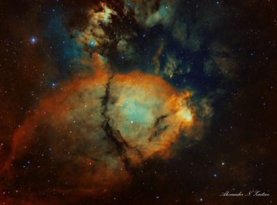 NGC 896 (The Fish) in SHO Palette (SII+Ha+OIII) (2020). New image revision.