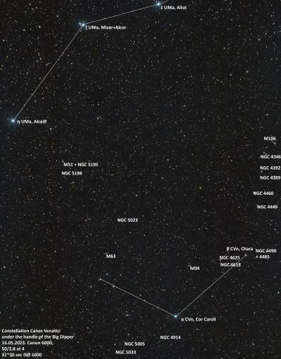 Canes Venatici, under the Big Dipper - annotated