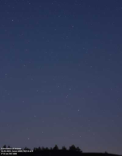 Antares and Scorpio in the dawn sky