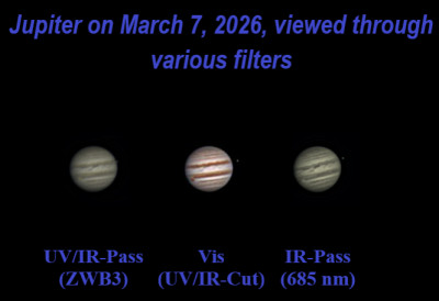 Jupiter in various filters. March 7, 2026 - Astrophotography