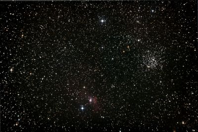 NGC 7635 Bubble Nebula and M52 Cassiopeia Salt-and-Pepper Open Cluster