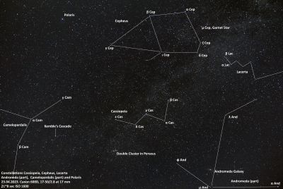 Cassiopeia, Cepheus and surroundings - annotated