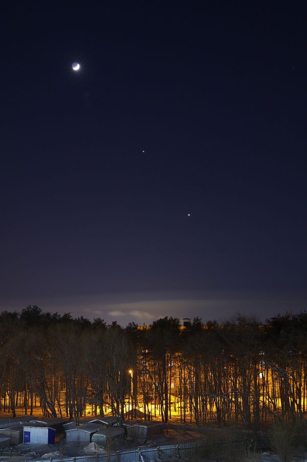 Conjunction of the Moon, Jupiter, and Venus - Astrophotography