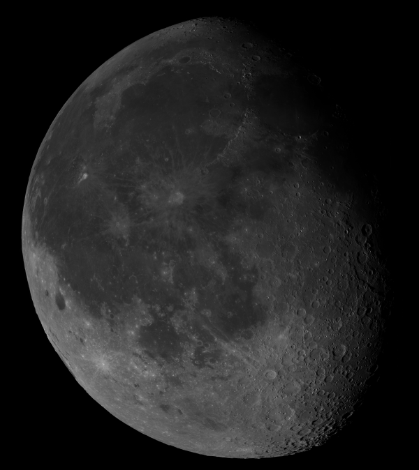The Moon shortly before the last quarter phase (80.3%) in monochrome. - Astrophotography