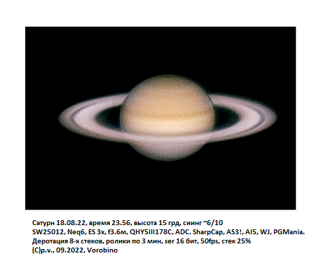 Saturn on August 18, 2022 - Astrophotography
