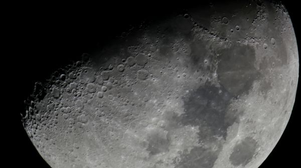 Moon 62 percent Ptolemaeus and the mountain range lunar Alps - Astrophotography