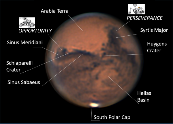 Mars surface features and rover landing sites - Astrophotography
