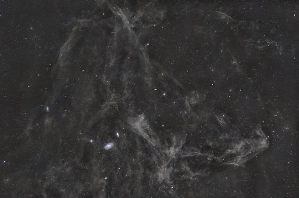 a group of galaxies in the constellations Ursa Major and Camelopardalis, including galaxies Messier 81 (Bode's Galaxy) and Messier 82 (Cigar Galaxy) and interstellar dust - Astrophotography