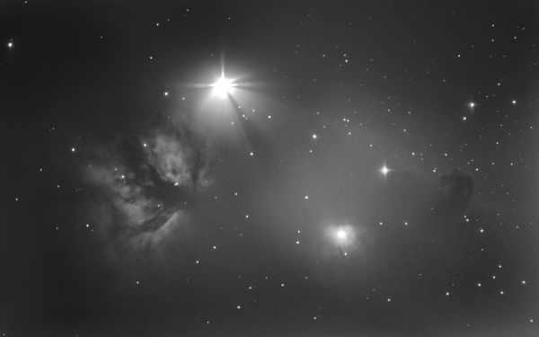 Flame and Horsehead Nebula in monochrome. - Astrophotography