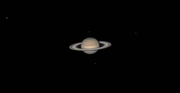 Saturn and its moons Titan, Rhea, Tethys, Dione - Astrophotography