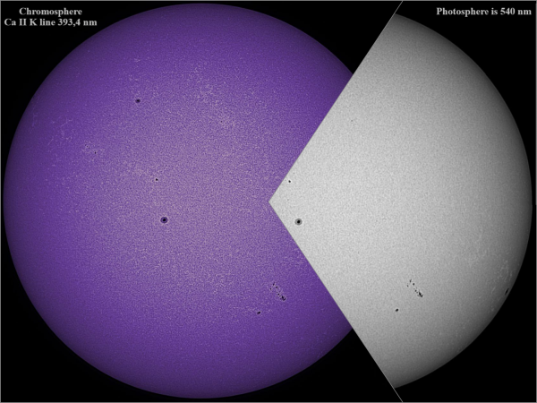 Chromosphere in Ca II K and photosphere at 540nm. 24.05.25 - Astrophotography
