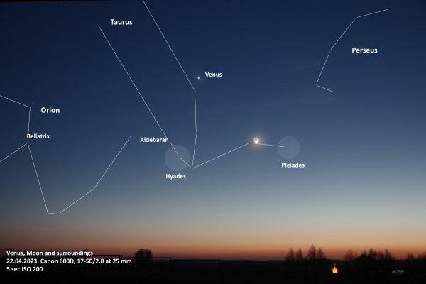 Moon and Venus, sunset - annotated - Astrophotography