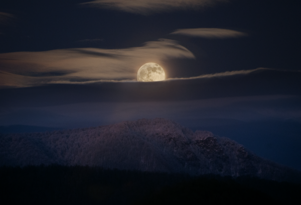 Moonrise over the mountain named Nikolai Mountain. HDR. - Astrophotography