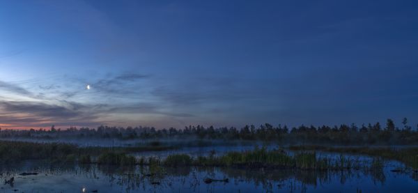 Planetary Parade Panorama. The Moon, Mars, and Jupiter. - Astrophotography