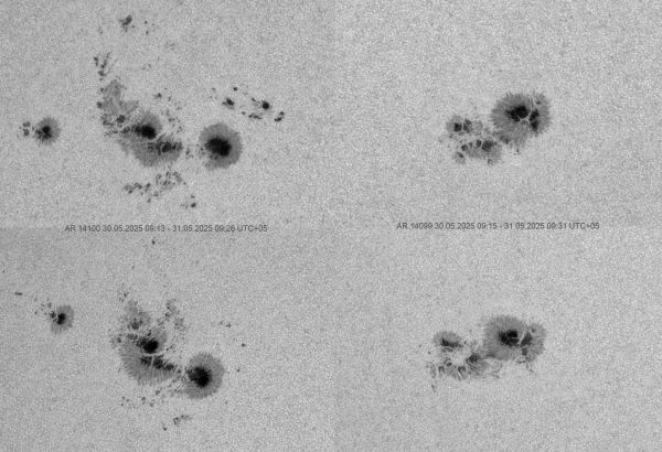 Changes in sunspot groups 4099 and 4100 from 05/30 to 05/31/2025. - Astrophotography