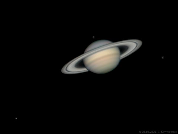 Saturn on July 26, 2022. Moons: Rhea, Tethys, Dione. - Astrophotography