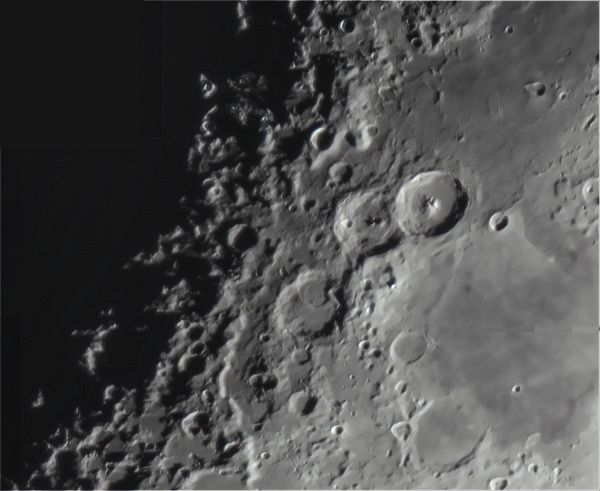Lunar terminator in the region of craters Catharina, Cyrillus, and Theophilus from February 7, 2022. - Astrophotography