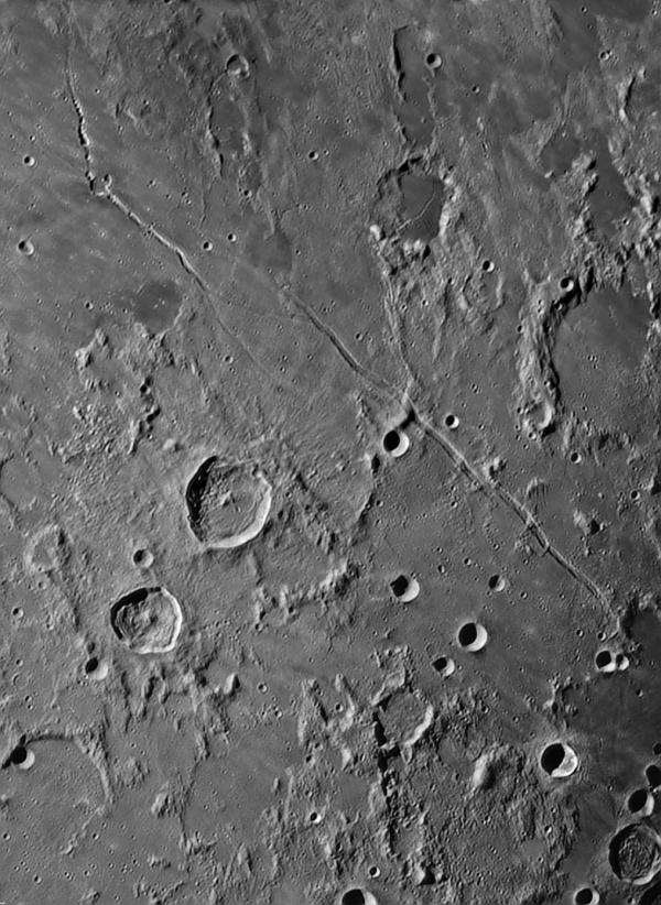Hyginus and Ariadeus Rilles (Rima Hyginus, Rima Ariadeus) Panorama from two frames. - Astrophotography