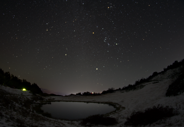 Mirror Lake and the constellation Orion the Hunter - Astrophotography