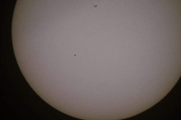 Historic shot. Transit of Mercury across the Sun's disk + sunspots visible at the top. May 9, 2016. - Astrophotography