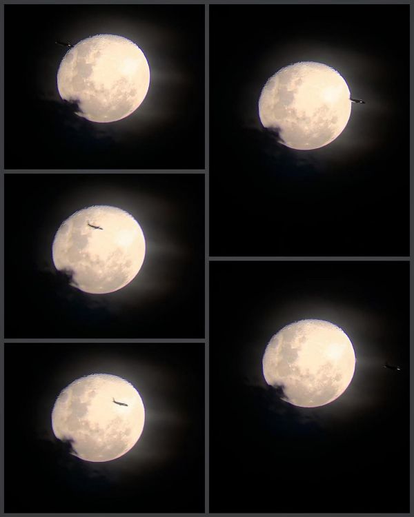 Moon rising and a plane flying across. - Astrophotography