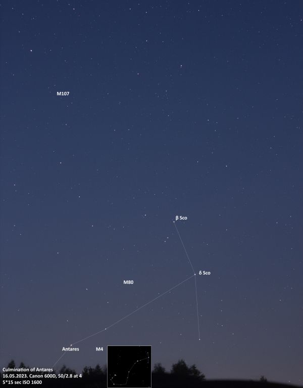 Antares and Scorpio in the dawn sky - annotated - Astrophotography