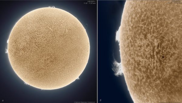 Solar Chromosphere in H-alpha line on September 3, 2023. - Astrophotography