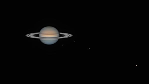 Saturn and moons Dione, Tethys, Rhea, Titan (16.08.2023 23:42 UTC) - Astrophotography