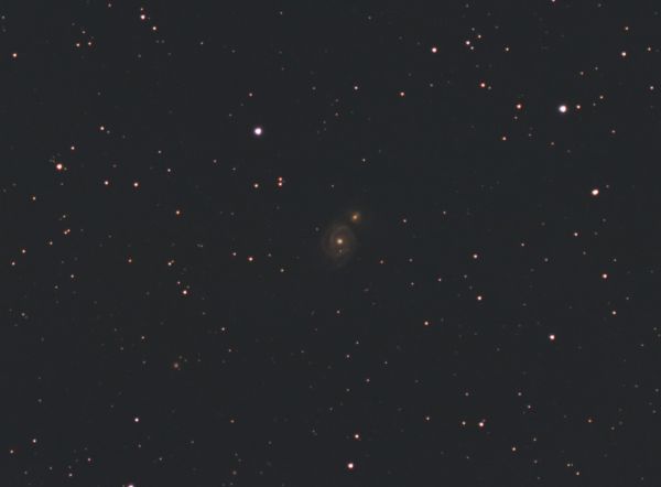 Galaxy M51 Whirlpool. Photographed under blue sky, white nights. Crop 2X. - Astrophotography