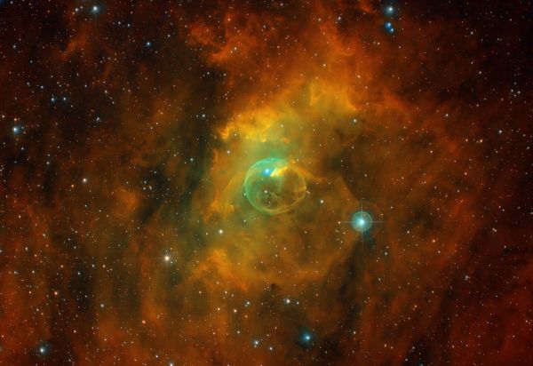 Bubble Nebula (NGC 7635, Sh2 162, Caldwell 111, LBN 548) in (Sinthetic L)SHO + (SHO as RGB) palette - Astrophotography