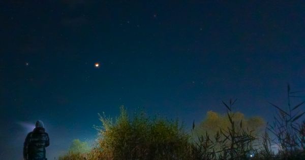 Total lunar eclipse, Saturn. Landscape - Astrophotography