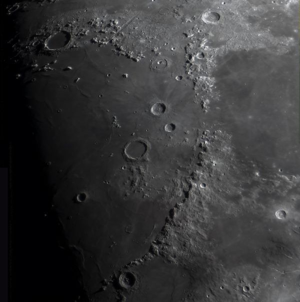 The Moon, Mare Imbrium, and the mountain ranges of the Alps, Caucasus, and Apennines. - Astrophotography