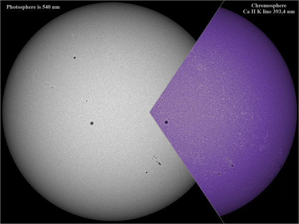 Photosphere at 540 nm and chromosphere in Ca II K. 24.05.25 - Astrophotography