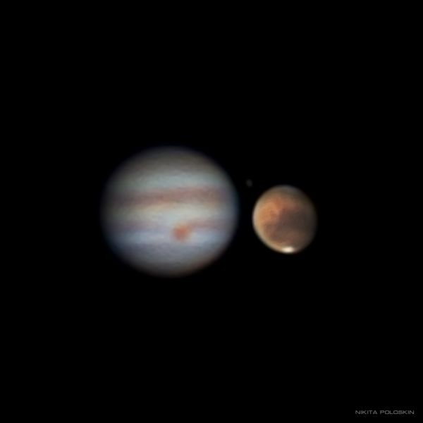 Jupiter, Ganymede, and Mars on September 12 - Astrophotography