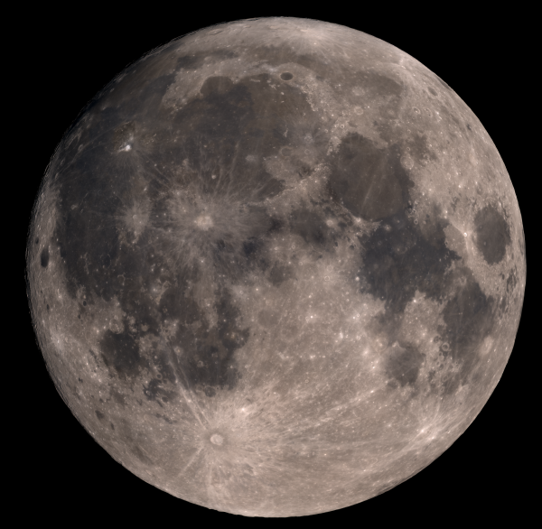 The Moon near the full phase (99.6%) in enhanced colors. - Astrophotography
