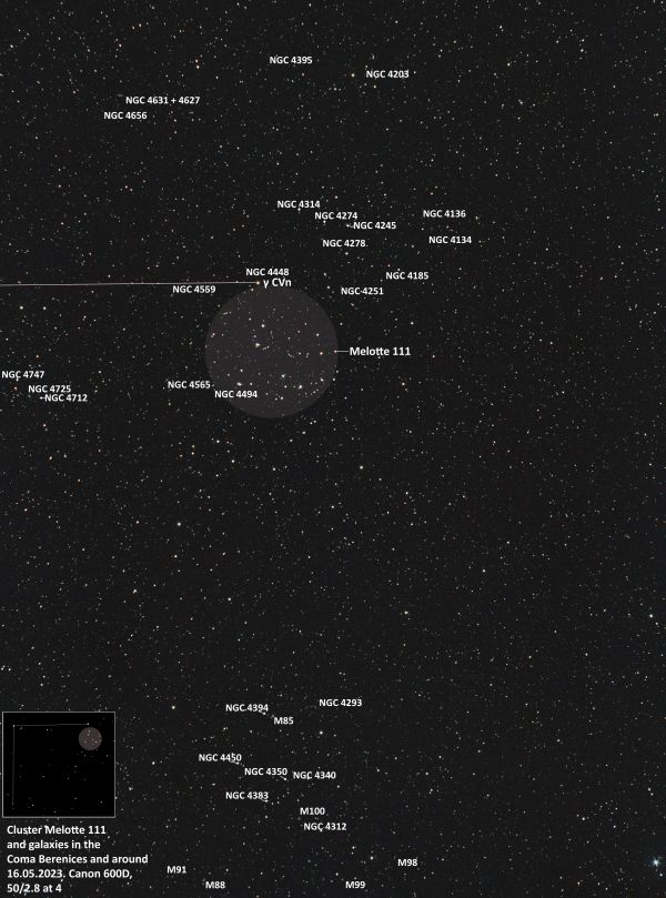 Melotte 111 and galaxies in Coma Berenices - annotated - Astrophotography