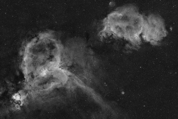 IC 1805 & IC 1848 Heart, Soul, Fish Head in Ha channel - Astrophotography