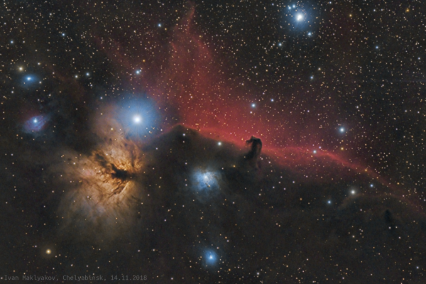 Nebulae: Horsehead (IC 434), Flame (NGC 2024), NGC 2023, IC 432, IC 431, IC 435. - Astrophotography