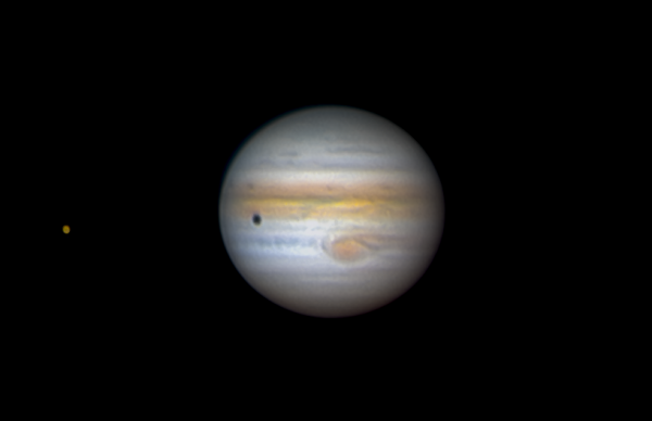 Ganymede and its shadow on the surface of Jupiter. Altitude 17 degrees. 18.07.2021 - Astrophotography