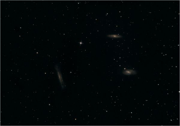 The galaxy trio NGC 3628, M66, and M65, also known as the 