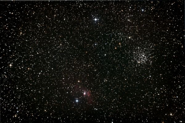 NGC 7635 Bubble Nebula and M52 Cassiopeia Salt-and-Pepper Open Cluster - Astrophotography