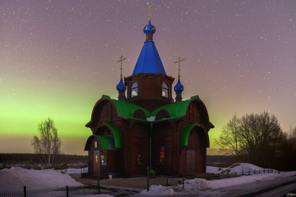 Chapel in the village of Aleksino - Astrophotography
