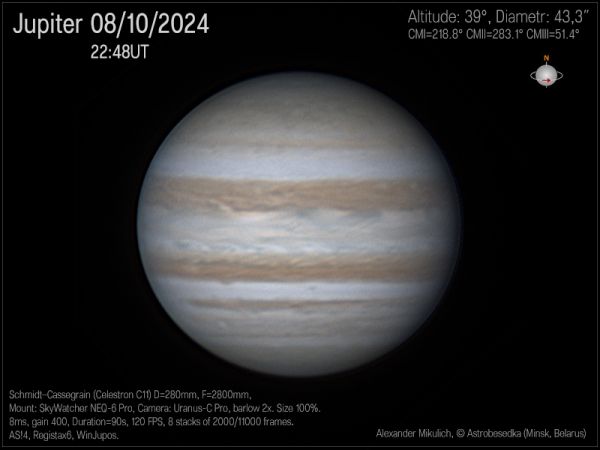 Jupiter  08.10.2024, 22:48 UT - Astrophotography