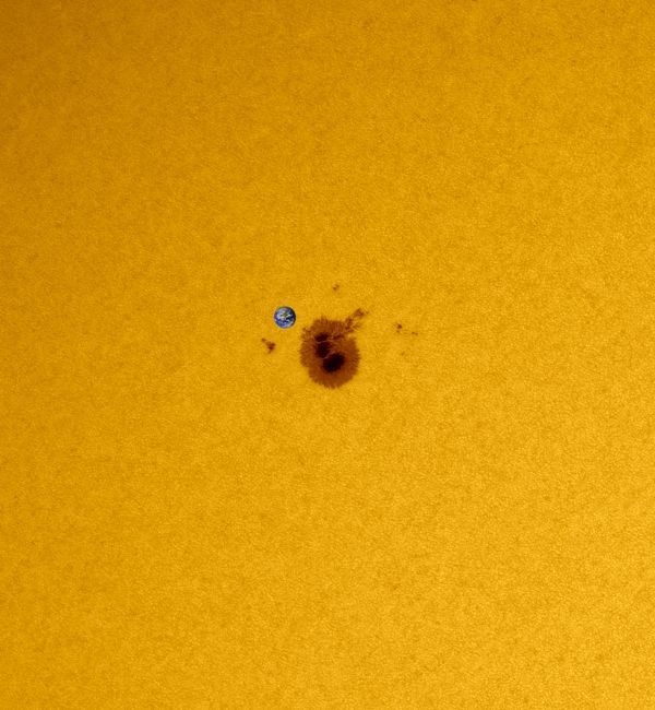 Comparison of Solar Spot #3628 Size with Planet Earth - Astrophotography
