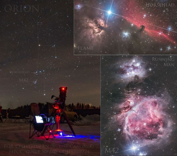Horsehead, Flame, M42, Running Man and my telescope - Astrophotography