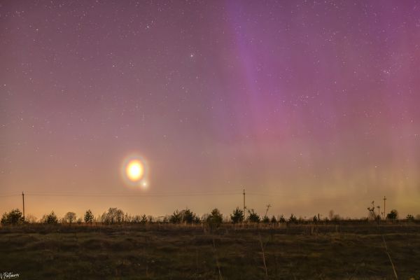 Pollen corona around the Moon, Venus, and a hint of aurora - Astrophotography